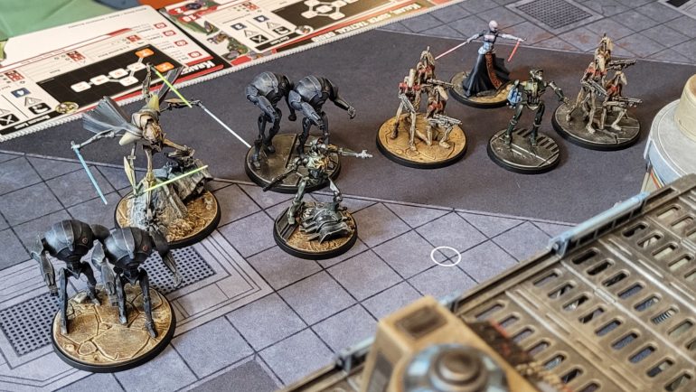 The Separatist leaders are a lot more action oriented -- Grievous has a few abilities to keep his Battle Droids moving, but is mostly focused on diving into the thick of battle. Ventress is even more of a lone wolf, with no abilities at all that help out her Battle Droid squad. They'll have to rely on their twin Tactical Droids, Kraken and Kalani, to keep the droids moving.