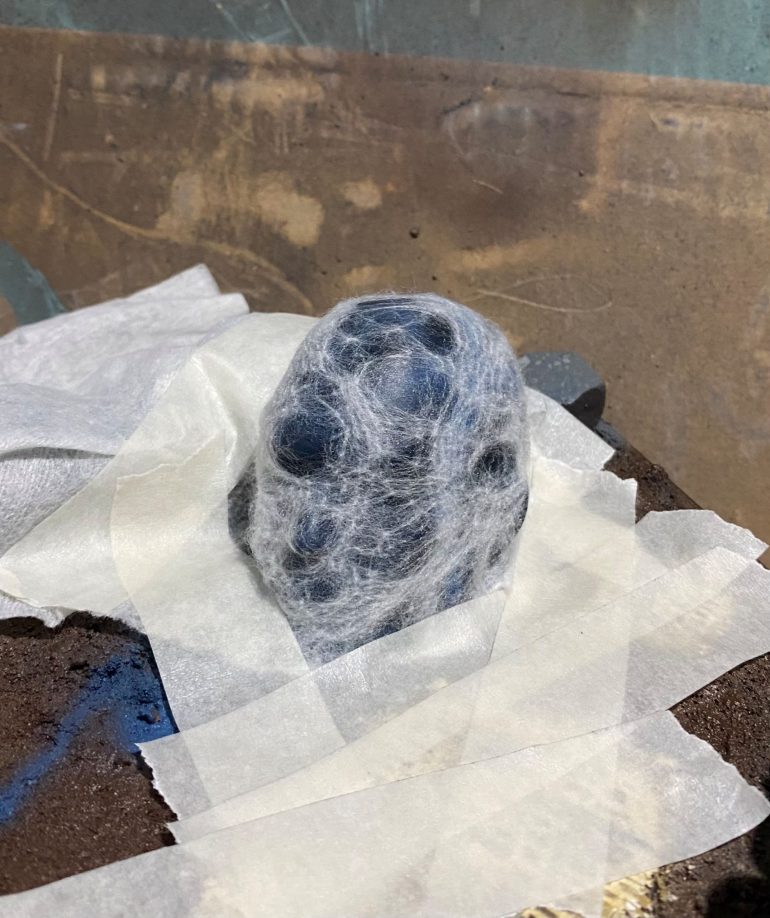 Next is to cover the statue with the baby wipe.  You really want to get this as snug a fit as possible.  This can be tricky with irregular shaped things.  As I plan to have some plant life around I know that I can hide any bits I am not happy with later down the track.