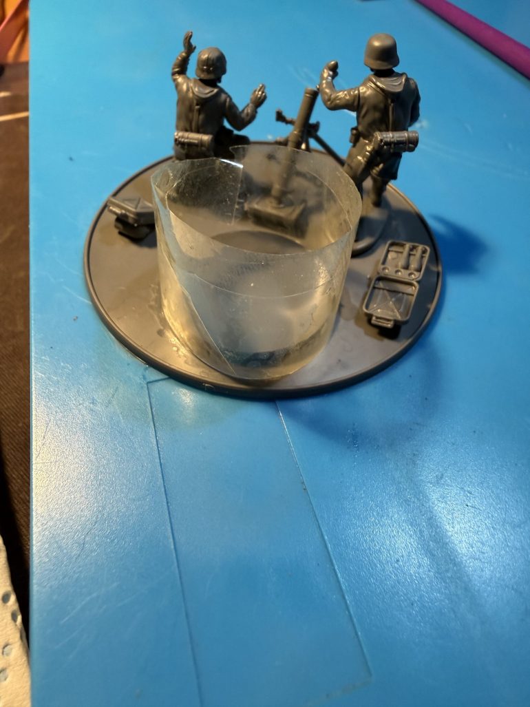 The permanent crew positioned and glued down