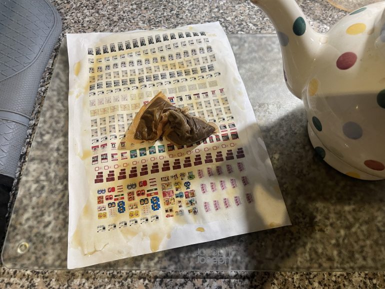 make sure its not a milky tea bag! only one from a pot, the paper will go moldy otherwise