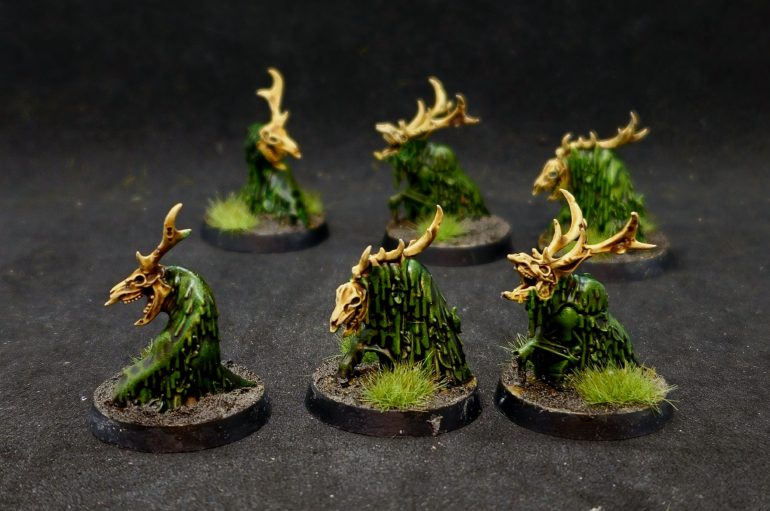 Mire Kelpies swarm all over the Jade Abbey, cursed spirits born from the corruption that runs deep into the land. Though barely a threat on their own, a swarm of them can quickly become a problem, with diseased bites and the ability to spit lumps of pungent matter with uncanny accuracy.