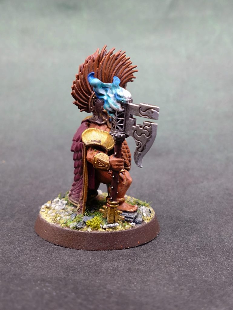 Went for Blue flames like a lot of my other AoS stuff. With the orange and the deep pink all over the mini I wanted a cold colour to balance the model.