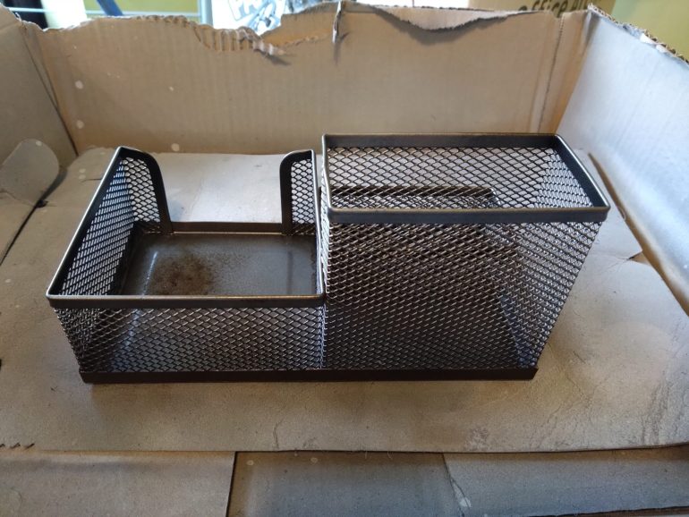 Spray painted the desk tidy Leadbelcher metallic grey and added Dirty Down weathering spray.