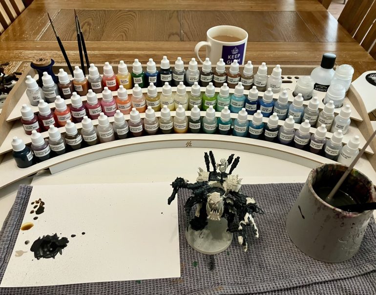 An in progress Deff Dredd on painting tray