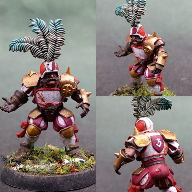 This is technically a Bodyguard head. I believe that the better way of telling linemen and bodyguards apart was to count the feathers on the helmet. Now I have begun swapping heads I will definitely have to lean into the feather colours being the visual cue for this team.