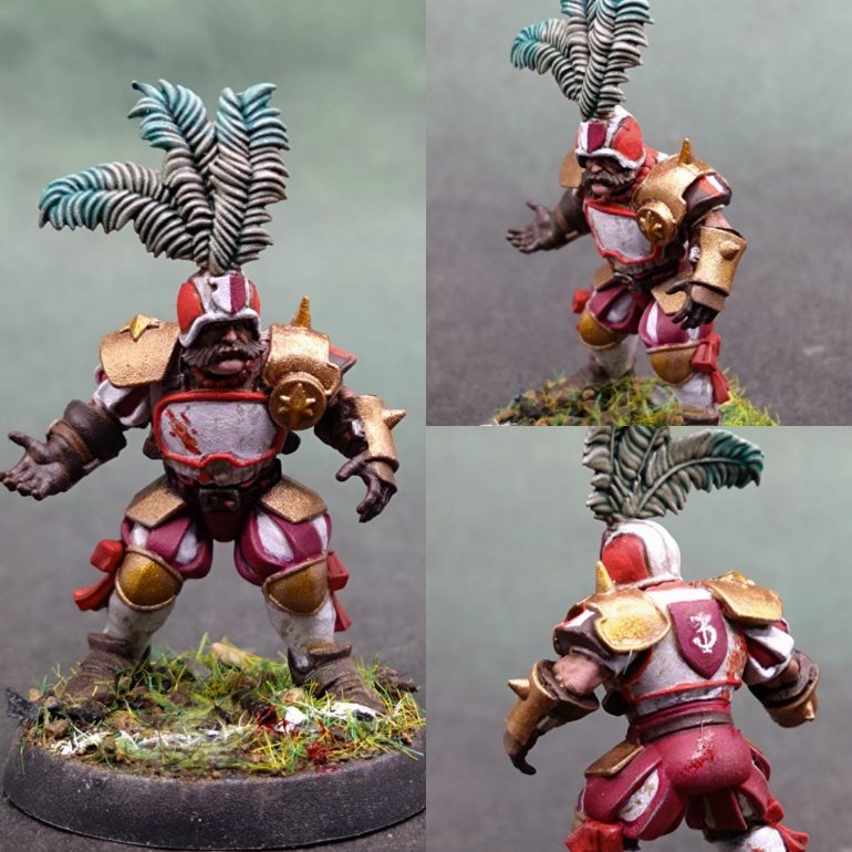 This is technically a Bodyguard head. I believe that the better way of telling linemen and bodyguards apart was to count the feathers on the helmet. Now I have begun swapping heads I will definitely have to lean into the feather colours being the visual cue for this team.