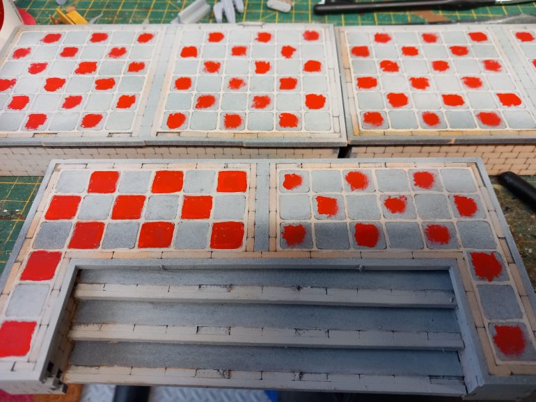 My raised areas from TTcombats Venice kits. A splash of cola red was needed