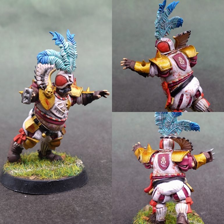 Assembled properly this time, and using the regular head this time, the second Body guard came out quite well. The belly showing is fun. I think a crop top is hard to pull off for anyone, but I feel he does it with pinache and a confidence rarely seen in Blood Bowl. Lol