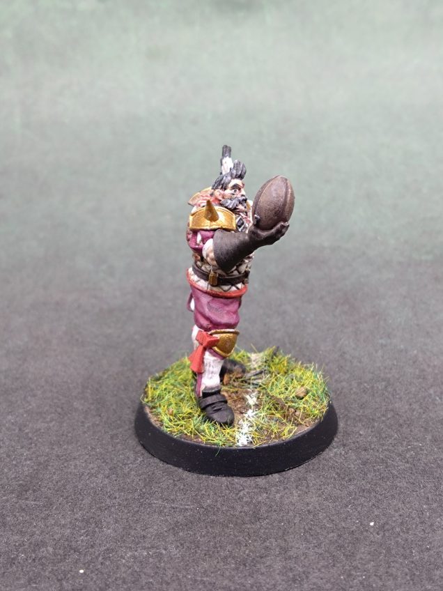 I went for the American Football style black marks under the eyes that some players have. Not sure it will work across the whole team, but happy with the look for this Catcher.