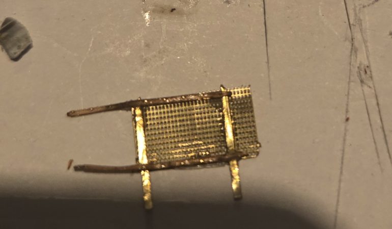 Making the door, I had a piece of etched brass mesh to which I glued thin brass etch strip, once dried, I trimmed off all the overhang.