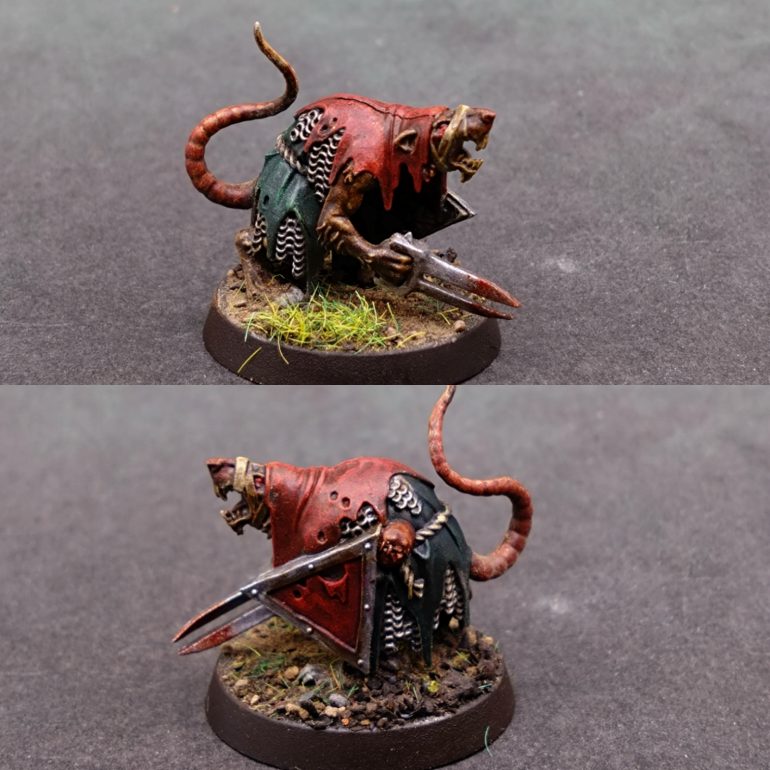 As part of a 100 minis challenge I dug into the last of my Clan rats. Mostly just SpeedPaints over a dark brown prime and an off-white dry brush.