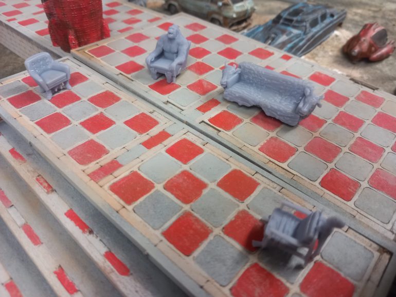 The pack raider gang have some odd furniture made from animal parts and a ghoul