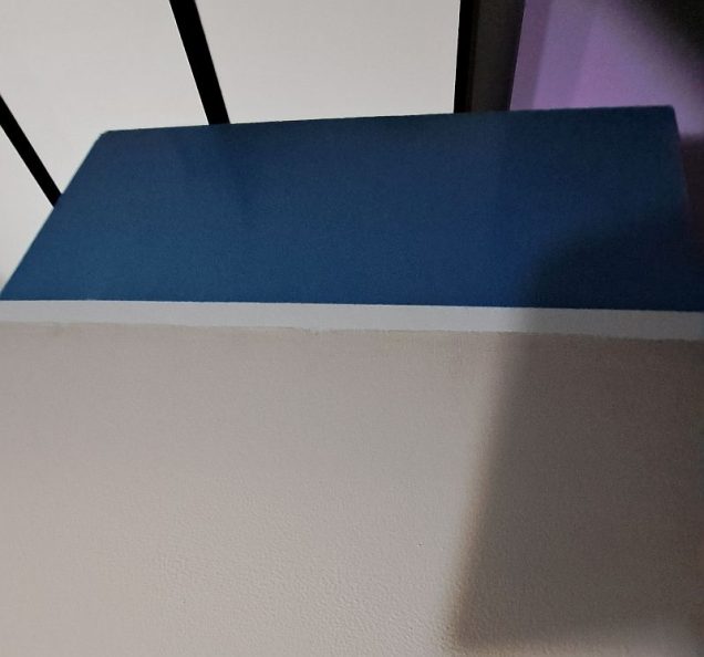 dark blue and dark gray sections painted