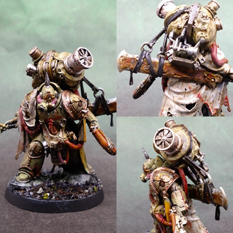 Turned out well. Apothecary white contrast white robs got heavily weathered with browns and blood spatter and then unified with an Agrax Earthshade wash.