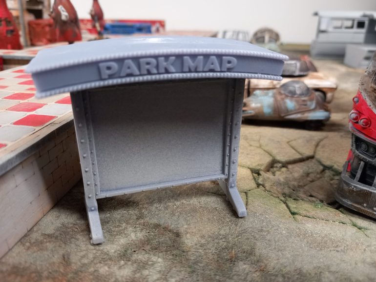 One problem I discovered was the park map signage. The nukatown USA sign printed out as kiddie kingdom. Checking the files the nukatown sign is missing so I madefo with the overall park map