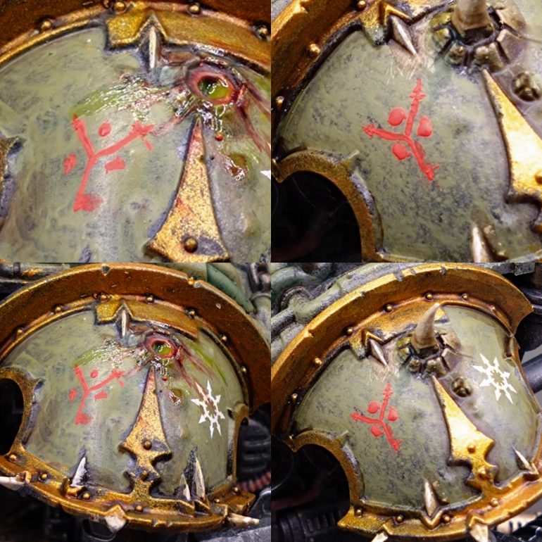 Mix of freehand Nurgle symbol and Chaos transfers.