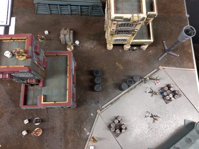 The rest of the crew advance. Boguns rattle gun fires lots of shots but miss most of what he was aiming at.