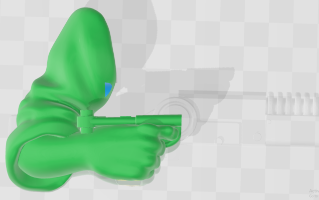 ... our arm ready for the merge. Notice the slight cut into the arm in blue, this is so tiny either it won't be noticed or will be covered up anyway.