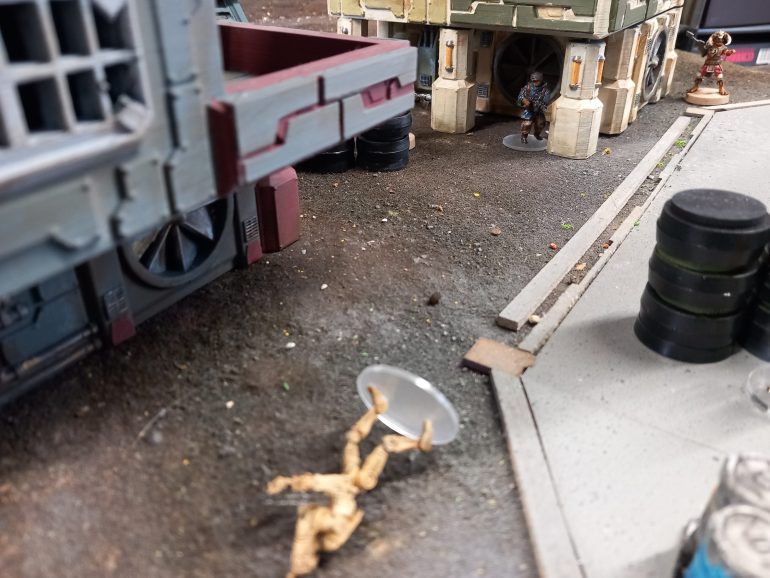 Happy to oblige Morin advances and users his plasma gun to blast the one droid that failed to reach cover in time.