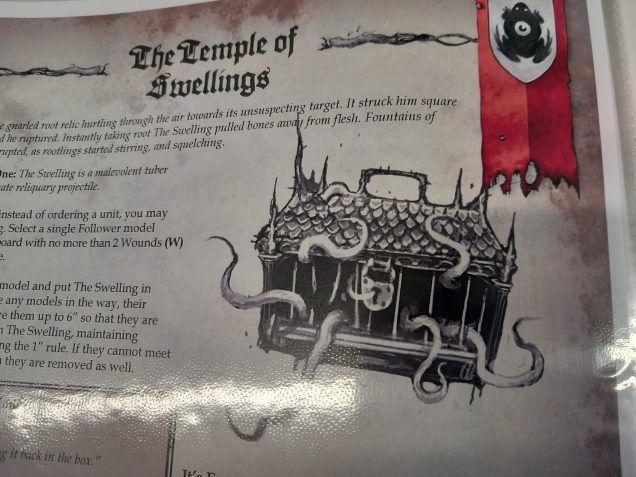 The cult of the temple of swelling is a sort of grenade that explodes into a giant potato like growth that creates an area of dangerous terrain. It grows tendrils that insnare those around it.