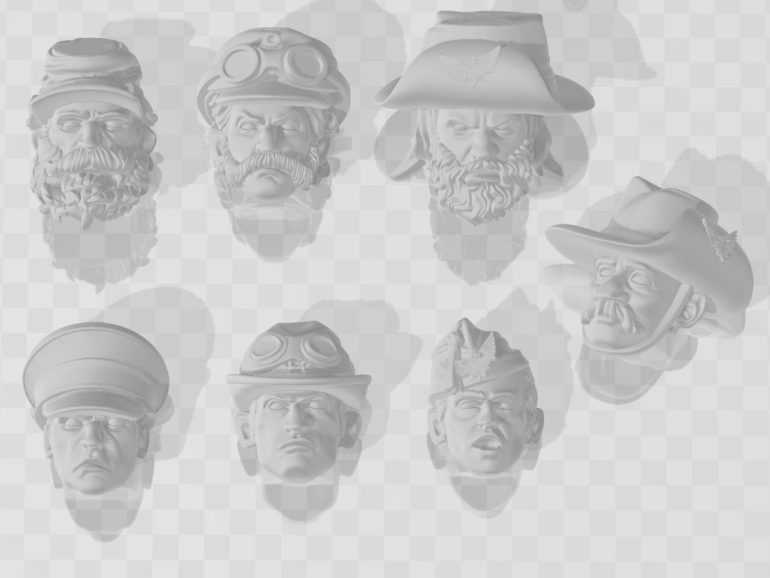 Some examples of different headwear. I wanted to keep it varied but also cohesive. Various different farming style hats or garrison military hats. There are more than this but you can see the style, a lot of them are also cut and put on different heads. The Bearded slouch hat is the head from a Dark Age Irish kit. The Side Cap in the bottom is a Spanish Nationalist head which is an example of simple things that tie it all together, I used a lot of Aquilla's to cover either national symbols or as pins to hold hats in place. Any little bit of tie in to the 40K universe will help make the force look 40K even if it is made from outside parts.