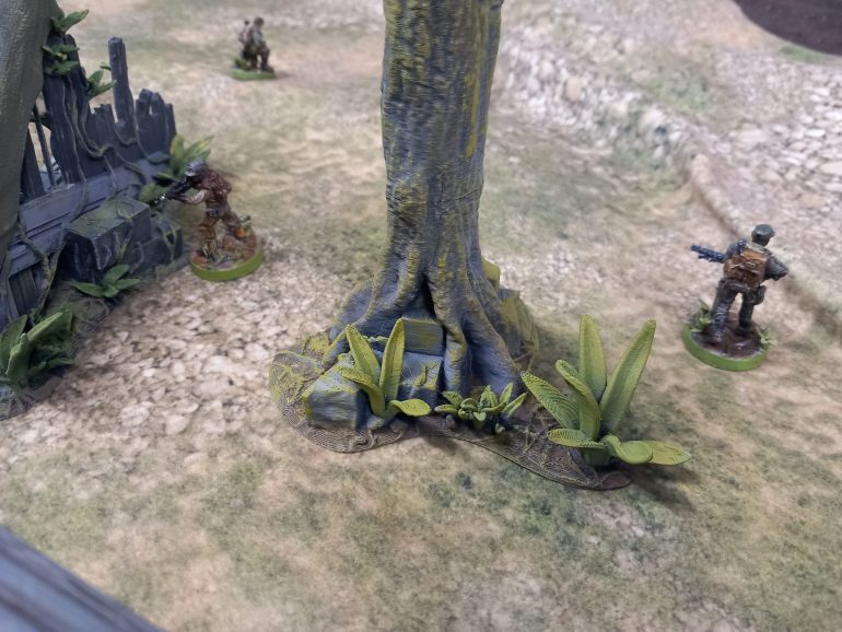 Boguns rattle gun tears into the jungle slaying one merc and causing another to flee