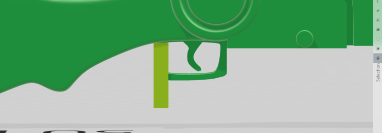 The same process is followed for the trigger, I want the back to be open and part of a lever.