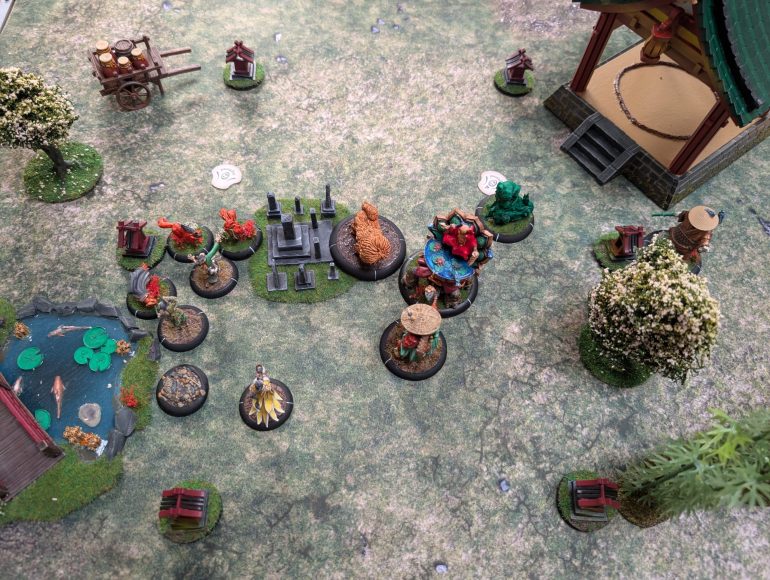 The point where I resigned, my last 4 models being surrounded by the angry animals (some of whom are still on fire!)