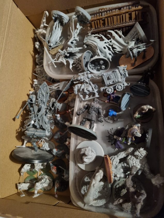 First box out, full of Frostgrave and Ghost Archipelago miniatures. The Ghost archipelago stuff will have to stay in there for now. This is the smallest of the boxes. Oh God lol!