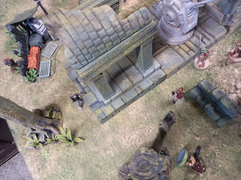 This makes him a target and he's hit by return fire. The rest of the imperial grunts move in using the ruins as cover