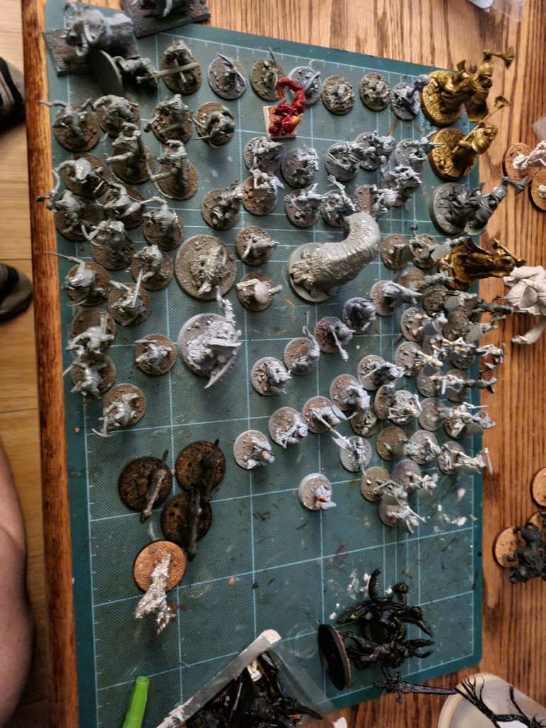Organising the miniatures that are for the project. Do I need 10 skeletons and 10 armoured skeletons and 10 ghouls, maybe 6 of each will do. If we get time at the end we may add the extras back in. 