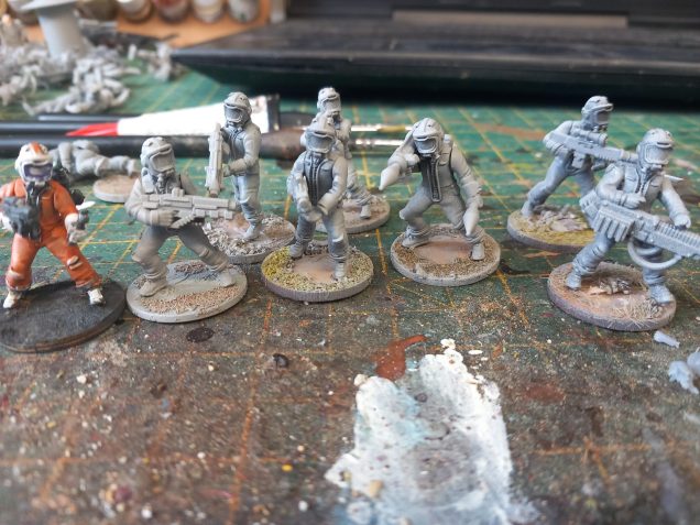 As well as playing my starwars themed games I got inspired to create some more generic combatants for the game. These could be used for stargrave as well. I took a look at the enemy force tables and started with some guild troops. These are miners or engineers who work gor a guild. I used cannon fodder wargames Atlantic kits mixed with some stargrave weapon options.