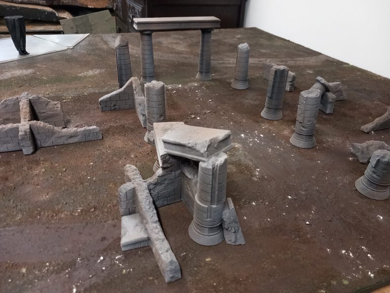 After Yavin4 I wanted to do a different world that wouldn't take long and fit a force I already have. I spotted skullforge studios had a sale on gor stl files and they do ruins based on the night sisters. These ruins are from the ones seen in the Asohka show that were all white stone. I'm using them for Dathomir itself. 