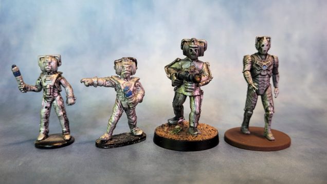 Just for fun: Cybermen! From left to right: Citadel, from the Daleks vs Cybermen plastic set; Citadel metal, released for the FASA Doctor Who roleplaying game; Harlequin; Warlord.
