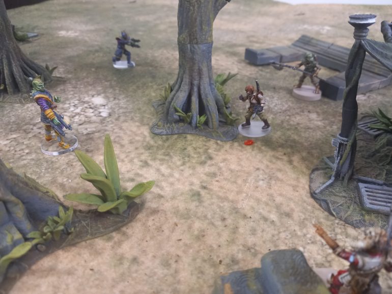 Rosa under fire takes out the slavers leader before the heavens open up. A tropical storm puts a halt to the slavers plans and ka orders a retreat dragging the unconscious Weedo away. Czerka corporation however are not happy that they allowed blacksun to retreat. Ka has decided to leave the jungle moon and look for better work elsewhere however Czerka might not let him leave just yet.