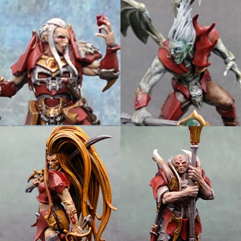 Crimson Court completed. Was using the leader as a vampire for Silver Bayonet and the winged guy as a Gargoyle in Frostgrave or Silver Bayonet too. Will have to find a use for the other two sometime.