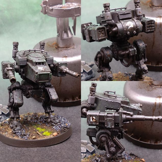 This is the medium class Freegear rig called a Scraphound. It's only marginally bigger height wise than a Hijack, but the guns are chunkier and has a bold presence.