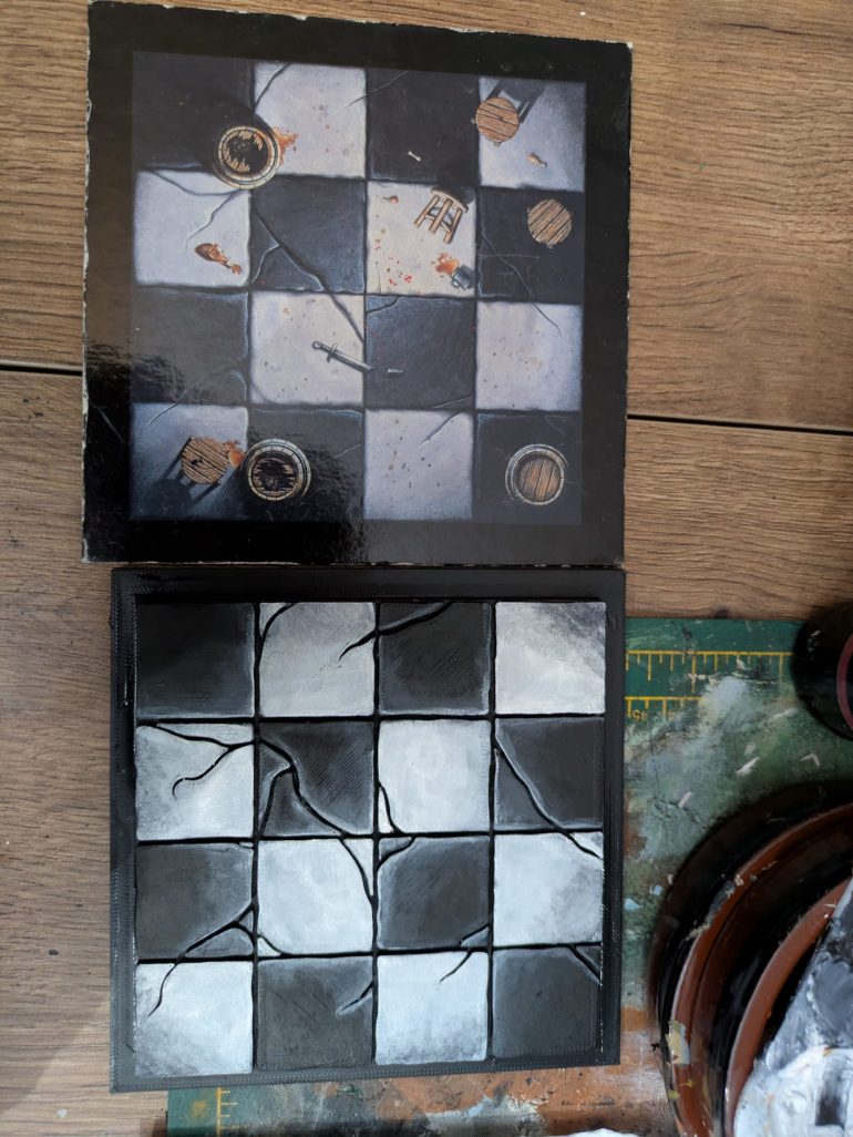Replicating the chequer board pattern for the Guard Room was actually quite a challenge - black and white and tones of grey for highlight and shade took more fiddling with than I thought to get right!