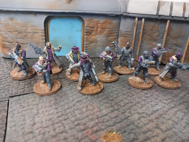 Another enemy unit put together using a mixture of kits. This time the Brat gang a posh group of toughs so I went with a royal purple colour.