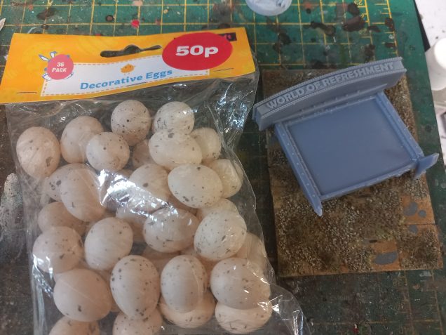 I picked up these eggs from hobby craft some time ago expecting to find a use for them. The park map is seen outside the world of refreshment but I'll have it ruined Inside where nuka lurks have made nests