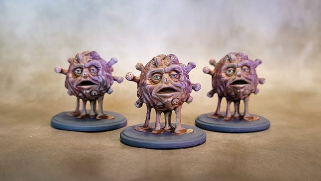 For the Flying Eye Guardians, I decided to try something new (for me, anyway). I primed them in ProAcryl Taupe brush-on primer, which is a light tan similar to Army Painter Ancient Stone, my usual go-to for drybrushed highlights. Over that I did a layer of Speedpaint Peachy Flesh, then painted in the eyes with normal paint.