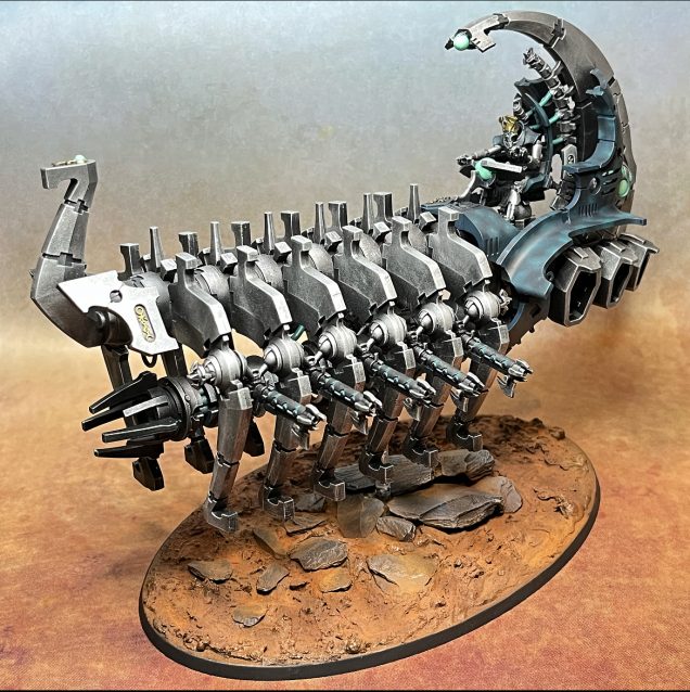 This is a model from phase 1 of the project, but just to prove that all of the individual posts in this project are Soundgarden song titles!!  Johnny Cash’s cover of Rusty Cage is the most popular version, but Soundgarden was the original.  And Necrons have their own cage.  Surrounding an enormous gun!
