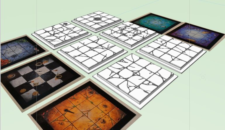 While designing the rooms I realised I had another issue. The rooms had quite a few great bits of added detail, like discarded weapons, furniture, and general detritus. However, if I replicated these on the square then I wouldn't be able to put an actual miniature on that square! I wanted the flavour of the room, but they also needed to be playable, so i opted to leave them off and just ensure the rooms were identifiable at the painting stage
