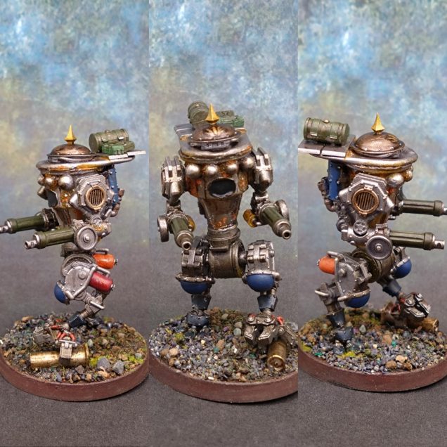 The minis for this game come with lots of weapon options. But then some had spare legs for different poses I guess. I had a spare foot and spare arm pieces. All I needed was a main body and some connecting pieces and I was away. I kept some sprues from 15mm tanks and those parts really helped. The helmet came from some automaton minis I am building, made by the same company, and the top of the body is a can ring pull. The body is a diabetic needle casing. It's all a bit fragile, but a lot of fun to bodge together. It's a bit taller than I hoped, but not taller than most of the minis I already have.