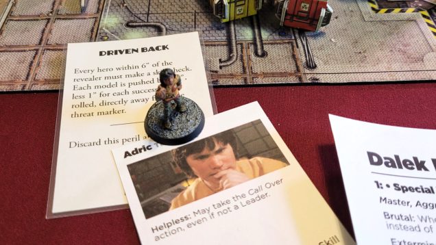 Adric gets knocked off the edge of the board in turn 3. Not unlike what happened to him on TV, I suppose...