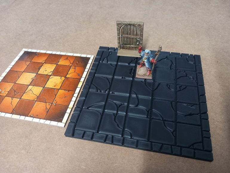 A slight problem presented itself with the rooms size. The squares on the tile were made the same as the ones on the corridor sections but they aren't. Once printed I realised they are smaller.