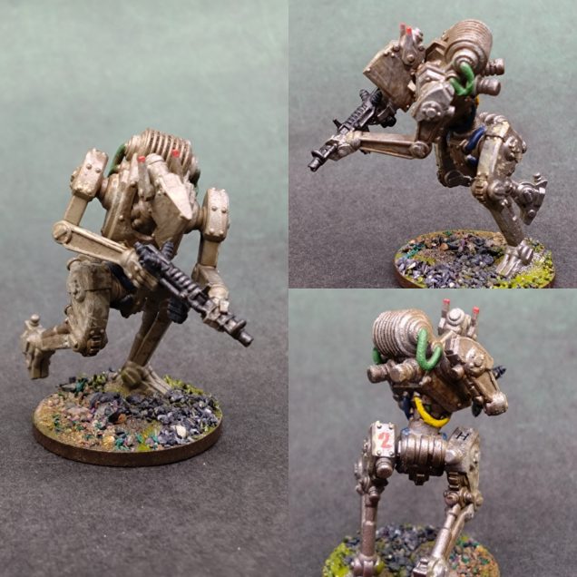 I wanted them to look a bit battered. The idea that the Smogfall has made droid fighters more attractive because breathing the air has become more problematic, but that the corrosion nature of the environment even takes a tole on the droids.