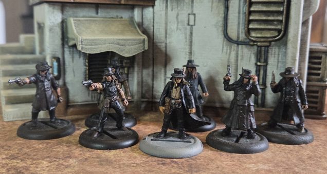 These are the Suburbanauts, for me a clear riff on the Psychonauts, name used to describe the Fields of the Nephilim fans, the gang leader ( model with pale base) is Carl McCoy the lead singer of the band. Though he os named Clinton Shroud of Deathknell Green on Lucid Eye. All these have been basecoated and given a dark wash, just need highlighting.h