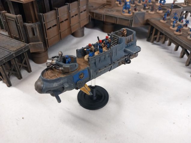 The patrol boar comes in three sections and a gun turret. I went for a battleship grey scheme but a flash of company blue.