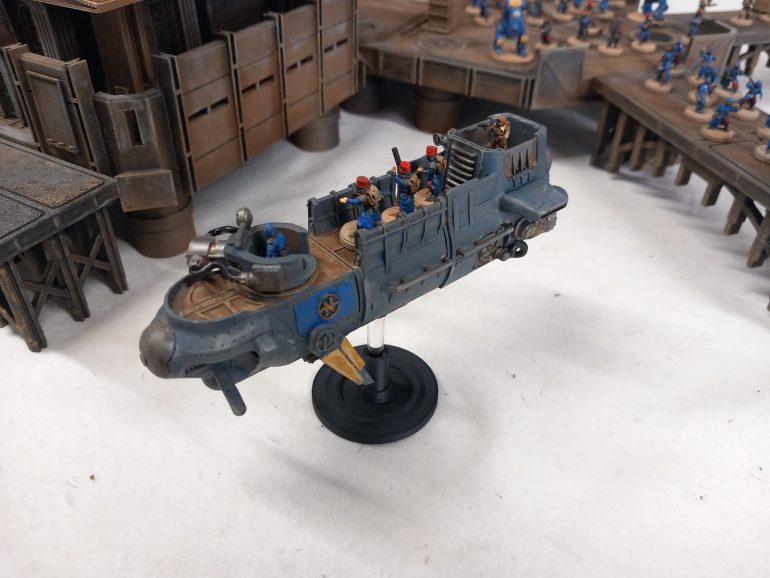 The patrol boar comes in three sections and a gun turret. I went for a battleship grey scheme but a flash of company blue.